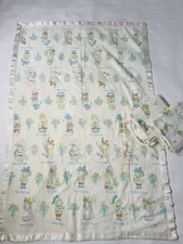 Lot Of 3-Vintage Babycare Nursery Rhymes Receiving /Crib blanket Satin Trim-READ