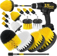 15-Piece Drill Brush Attachment Set - Power Scrubber, Crevice, Scrub, Bathroom G