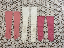 Lot Of 3 Vintage Womens Pink White Opera Gloves Long Classic Retro Style
