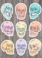 Pastel Skulls Die Cut Vinyl Stickers Set Scrapbooking Laptop Waterbottle