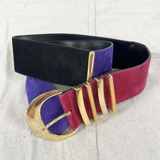 Vintage 80s 90s The Limited Colorblock Suede Leather Gold Belt Made in Italy L