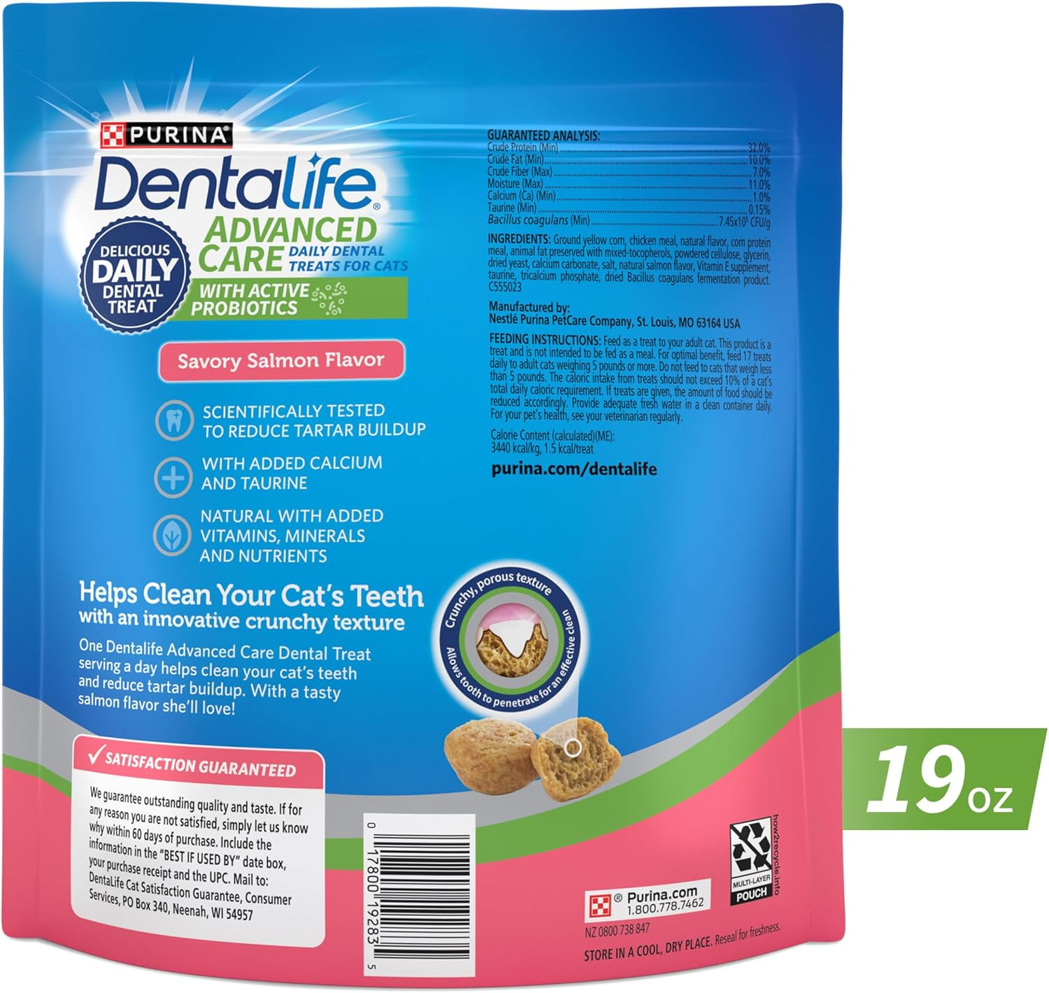 Purina Dentalife Made in USA Facilities Cat Dental Treats, Savory Salmon Flavor