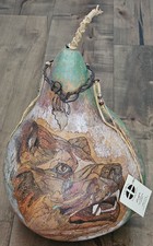 Ornate TRIBAL VISIONS Brian Coeur D'Alene Rez Hand Painted BEAR Gourd Folk Art