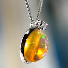 Opal Brillant Anhänger mit Kette 900er Platin 2.98 ct 0.04 ct Phantastisches Far