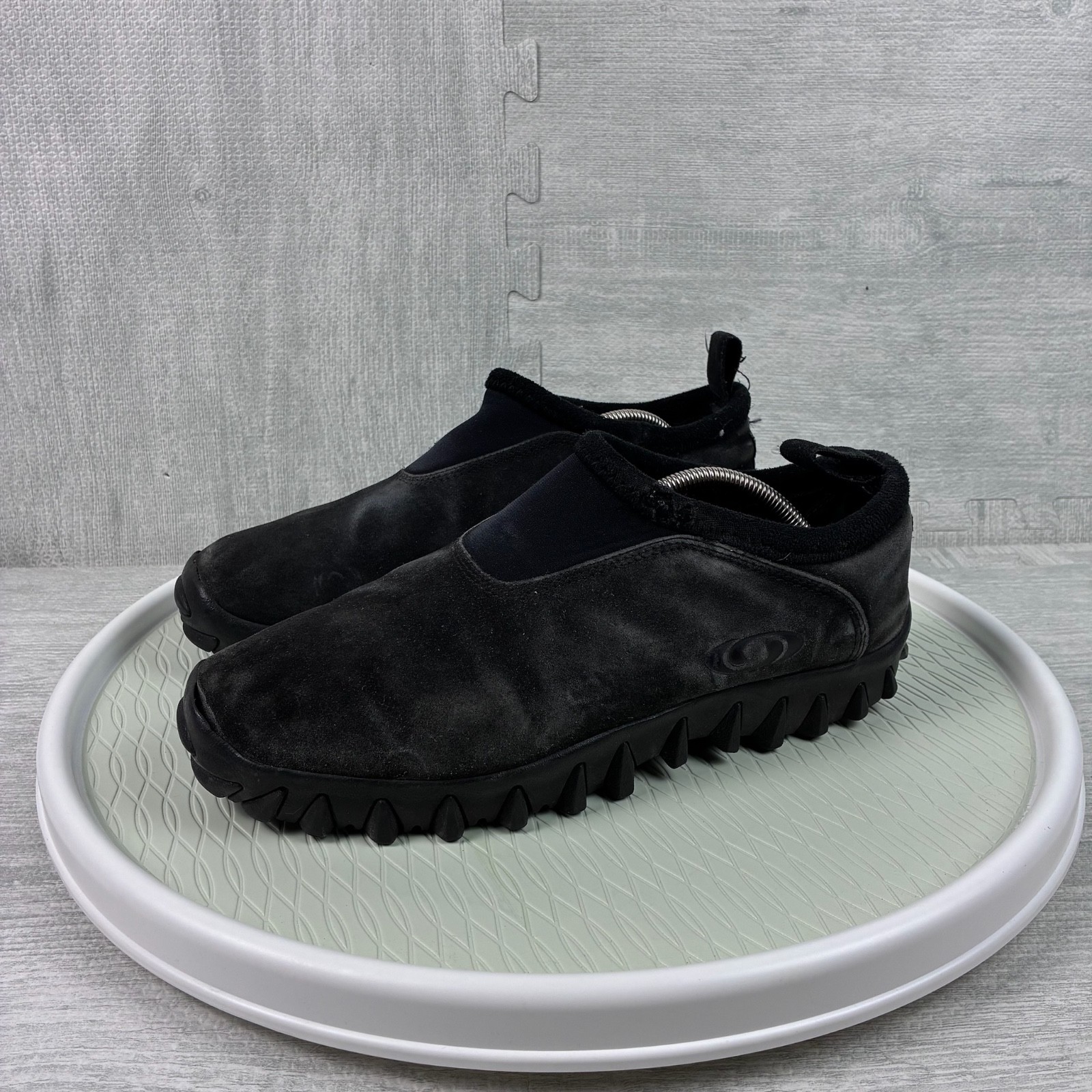 Zoccoli da neve Salomon vintage scarpe slip on uomo 12 nero scamosciato Contagrip CX invernali