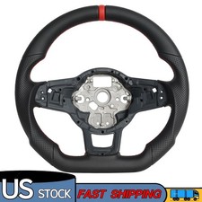 Full Leather Flat Sport Steering Wheel For 15 Volkswagen Vw Mk77.5 Golf Gtir