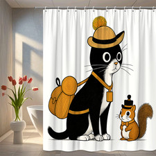 Funny Cat and Squirrel Shower Curtain - Cute Animal Design
