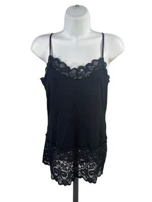 #ad White House Black Market Women#x27;s Black Lace Trim Cami Tank Top M $14.97