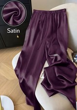 Women s Size L Purple Wide Leg Satin Pants Pull On NWT FREE SHIPPING