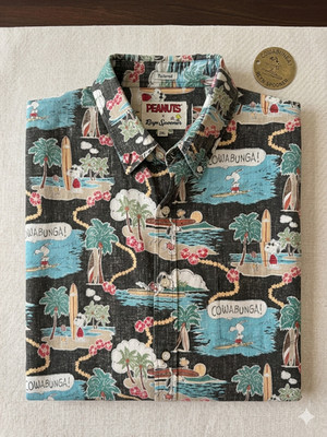 Reyn Spooner Peanuts Cowabunga Shirt 2XL Tailored Fit Snoopy