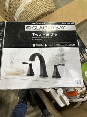 GLACIER BAY Calandine 8 in. Widespread 2-Handle Bathroom Faucet Matte Black