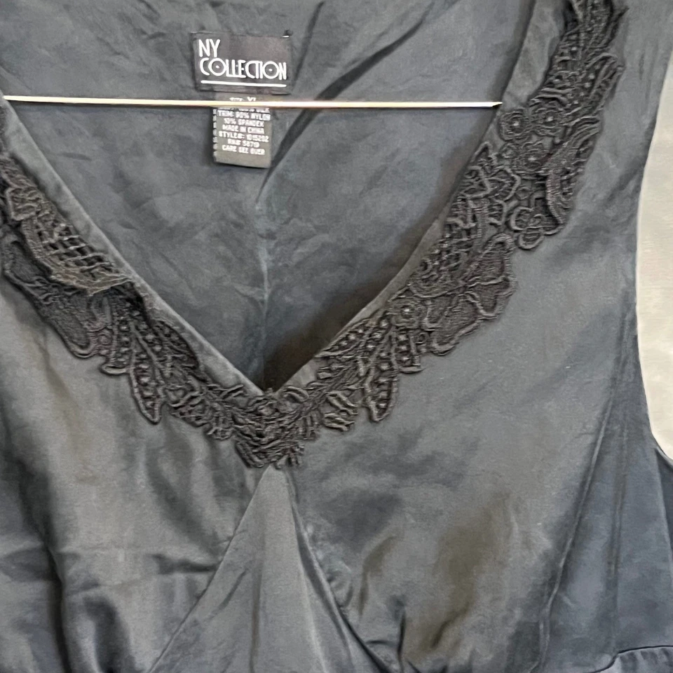 Top Y2K NY Collection Sin Mangas Cuello en V Negro Encaje Mezcla Seda XL Foto 2 de 4