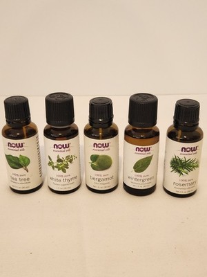 5 Pc Set 100% Pure 1 oz - NOW  Essential Oils Tea Thyme Bergamot Winter Rosemary