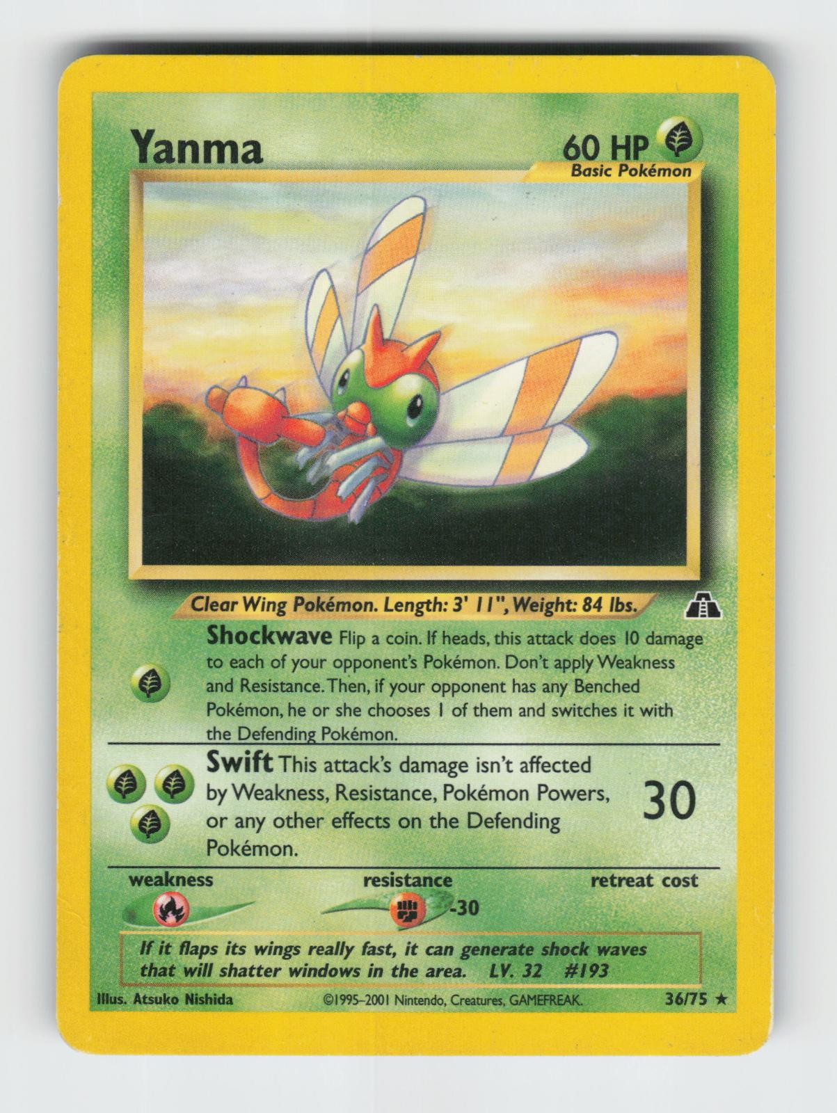 Yanma 36/75 Unlimited Rare Neo Discovery Pokemon 2001 LP Nishida