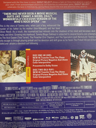 Tommy 50th Anniversary 4K UHD + Region A Blu Ray USA Import In Stock WITH SLIP - Picture 2 of 2