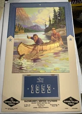1953 Goodyear Tires Advertising Calendar  Men Fishing Canoe Athol Massachusetts