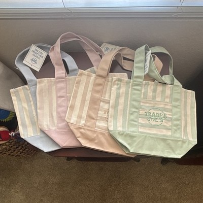 Trader Joe's Striped Reusable Tote Bags Set Multicolor Small Polyester 10x12x10