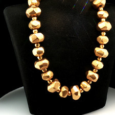 Vintage Monet Gold-Tone Faceted Bead Necklace Signed 18" Statement Jewelry
