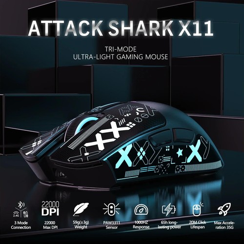 Attack Shark X11 Wireless Gaming Maus Ladestation Pixart Paw3311 Gaming Senso - Bild 24 von 26