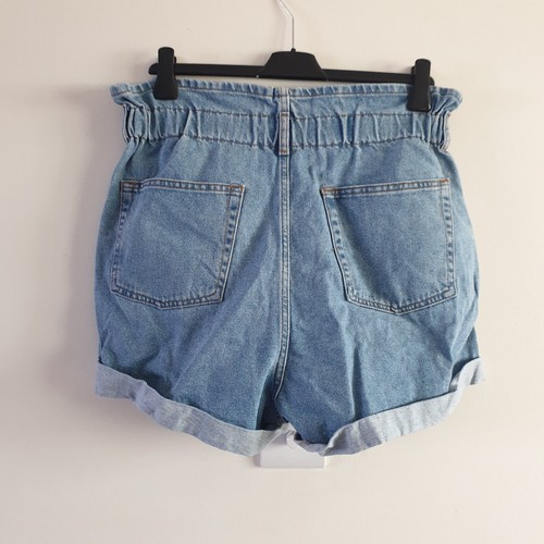Topshop Mom Paperbag Elasticated Waist Blue Denim Shorts Size UK 14 VGC - Picture 7 of 20