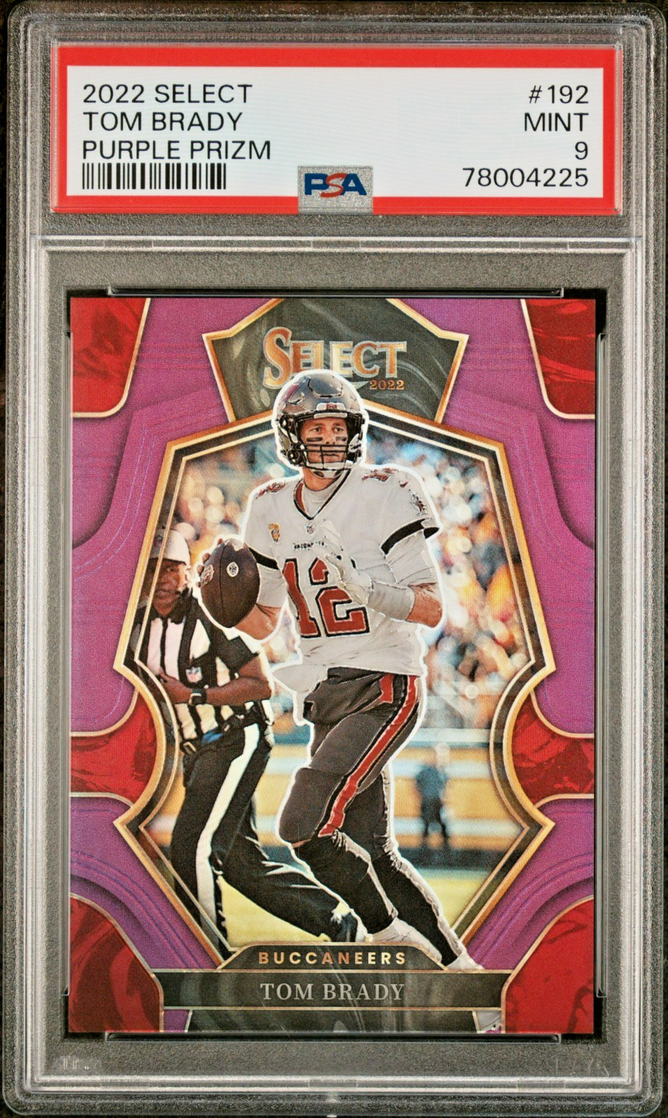 2022 PANINI SELECT PURPLE PRIZM REFRACTOR #192 TOM BRADY FIRST #01/75 PSA 9 MINT