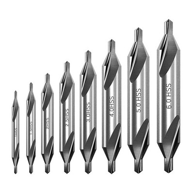 8Pcs HSS Center Drill Bits Set 60-Degree Angle Combined Countersink Drill... 