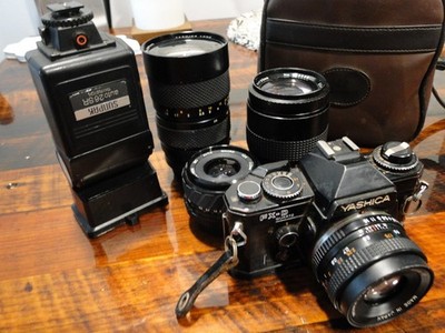Yashica FX-D Quartz 35mm Camera, ML 50mm,38-90, Macro, Zykkor, Lens, Flash & Bag