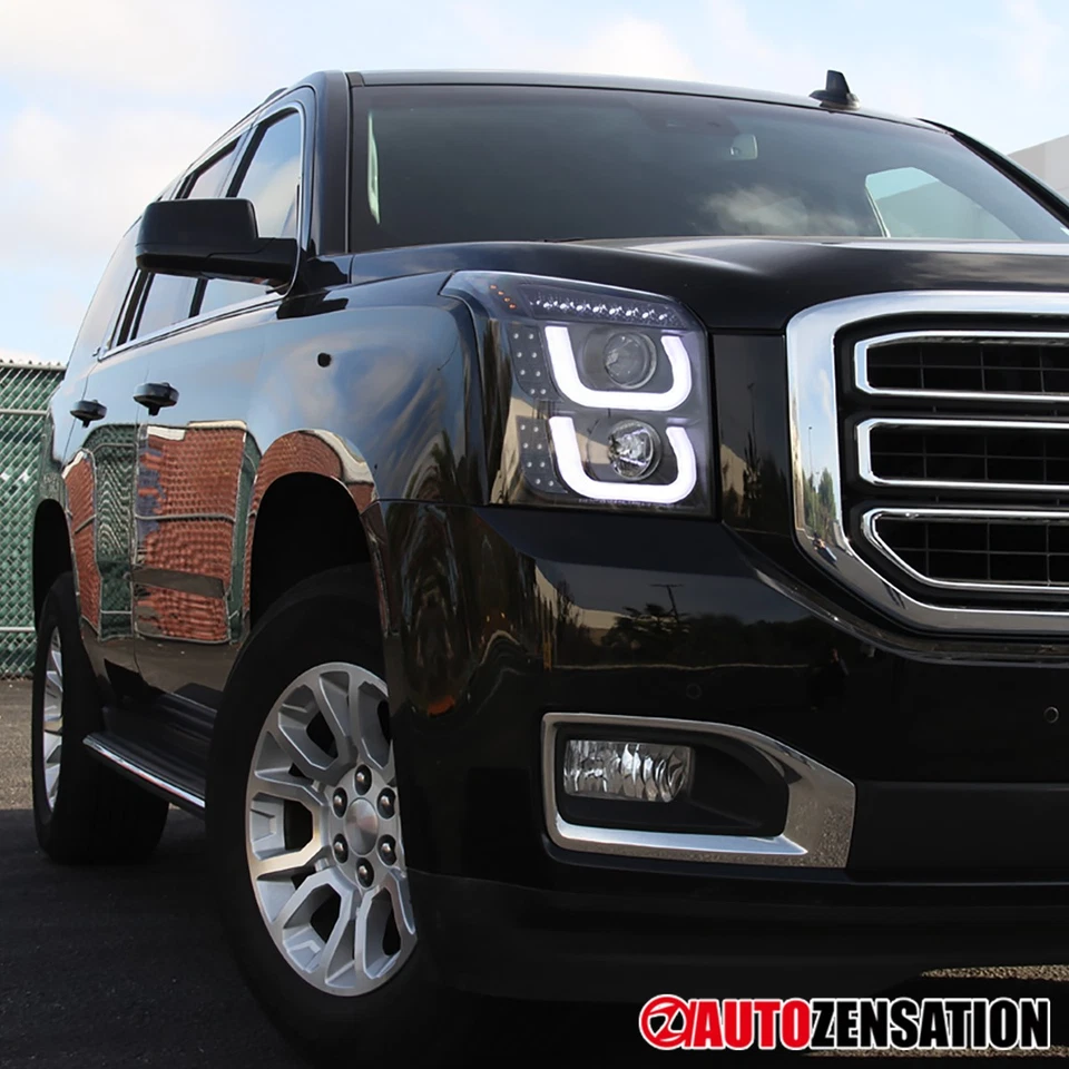 Fit 2015-2020 GMC Yukon XL Black LED Bar Projector Headlights Lamps Left+Right Foto 2 de 4