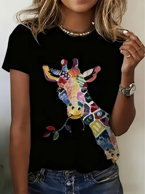 #ad Women Geometric Pattern Graphic T Shirt Trendy Casual Crew Neck Tee Top $9.99