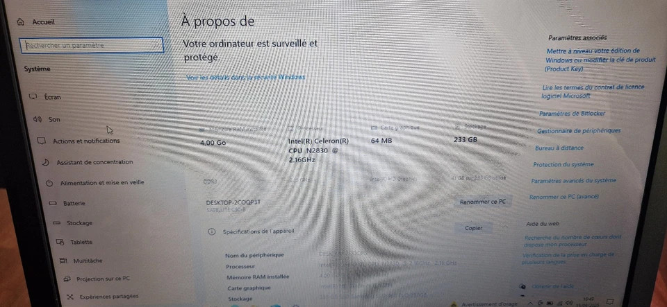 - TOSHIBA Satellite C50-B-14E / Intel Celeron / 4GB RAM / SSD 250GB / Windows 10 - Photo 4/4