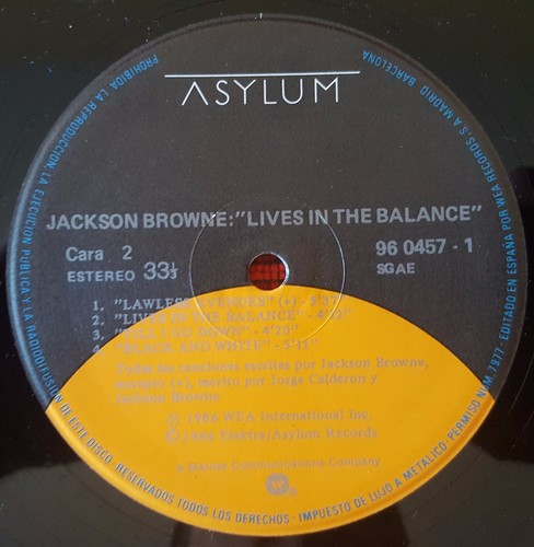 JACKSON BROWNE **Lives In The Balance** MISSPRINTED SLEEVE Spain LP 1986 - Picture 4 of 5