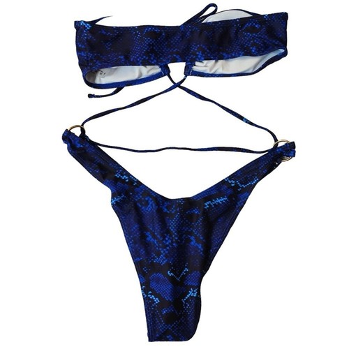 Damen Größe L königsblau schwarz Schlangenhautdruck Criss Cross einteiliger Badeanzug - Bild 5 von 7