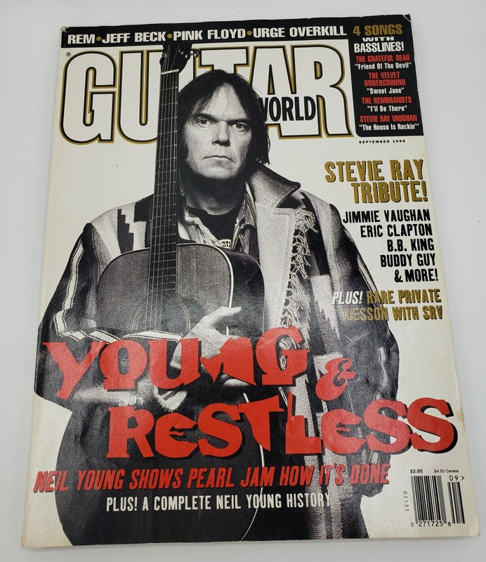 Guitar World Magazine September 1995 Neil Young Stevie Ray Vaughan Poster Intact