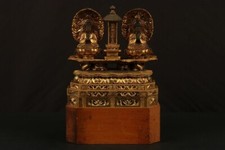 old, Japanese,Japan Nichiren Buddhism wooden statue of 2 Buddha Shaka 36cm ㇷ゚