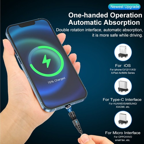 6 in 1 Magnetic 3A Super Fast Charging USB Cable Phone Charger IOS Type-C Micro - Picture 11 of 38