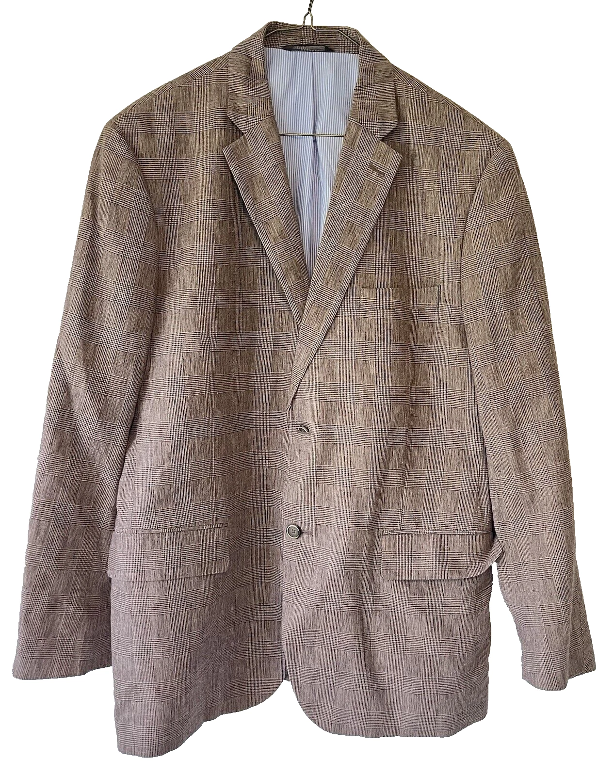 Tasso Elba Blazer Linen Cotton Blend Island Wear Large 42-44 Glen Plaid Grey image 1