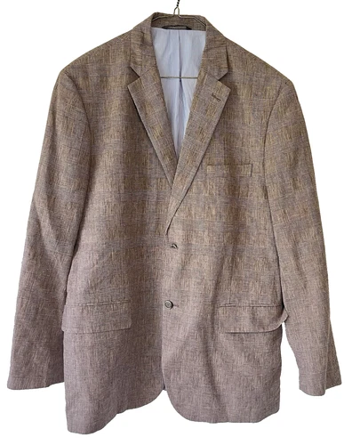 Tasso Elba Blazer Linen Cotton Blend Island Wear Large 42-44 Glen Plaid Grey video thumbnail
