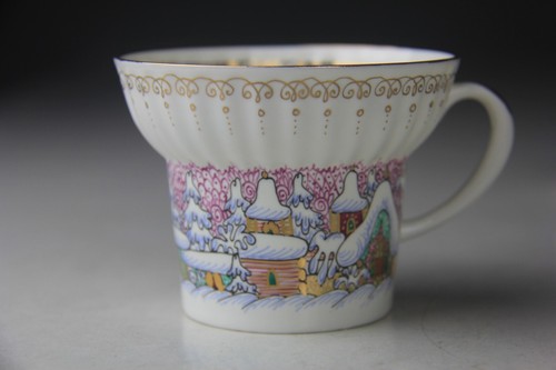 LOMONOSOV Russian Imperial Winter Day Porcelain Coffee Cup & Saucer Rare! - Picture 15 of 23