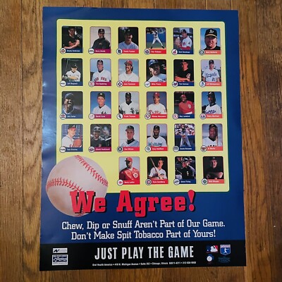 Vintage 90s MLB Baseball Anti Tobacco Snuff Poster Bonds Sandberg Piazza  Larkin
