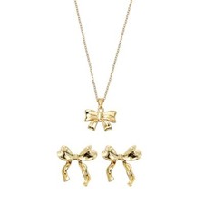 Bow Earrings Necklace Seten Ribbon Earrings Necklace for Women Bowknot Gold