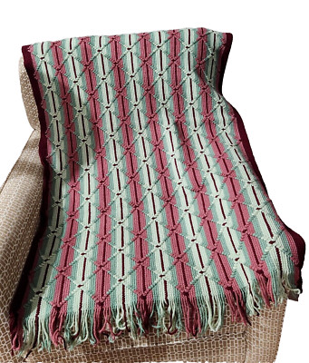 BOHO X Pattern Crochet Afghan Throw Blanket Striped w/ Fringe 30x54