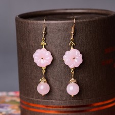 Pink Jade Flower Earrings Women Jewelry 925 Silver Natural Gift Gemstone