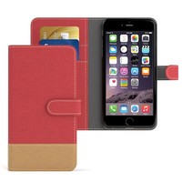 FüR Apple Iphone 6 HüLle Iphone 6S Tasche Wallet Klapptasche Flip Case Jeans Rot