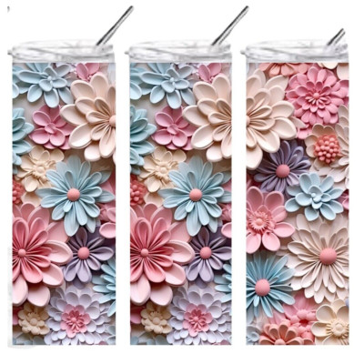 Muttertag 3D Pastell Blumen 20oz Becher mit Strohhalm - Personalisieren mit Namen
