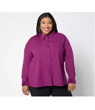 Attitudes By Renee Petite Woven Button Front Shirt Pleated Cuff Size PM Purple 