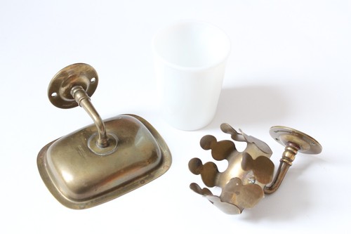 antique bathroom cup tumbler holder | brasscrafters vtg deco victorian soap old - Picture 3 of 24
