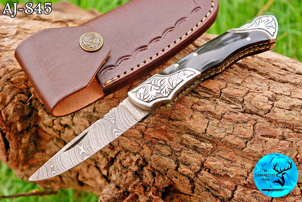 Damascus TACTICAL Folding blade Pocket Knife Back Lock Survival edc Knife 845 - Image 2 of 4