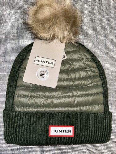 NWT Hunter Beanie Insulated Baffle Quilted Faux Fur Pom Patch Fleece $68
