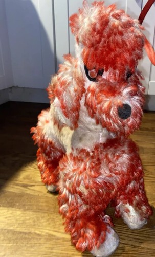 Juguete de Carnaval Vintage MCM Kitschy Caniche Perro Peluche Rojo y Blanco Años 50 - Imagen 11 de 12