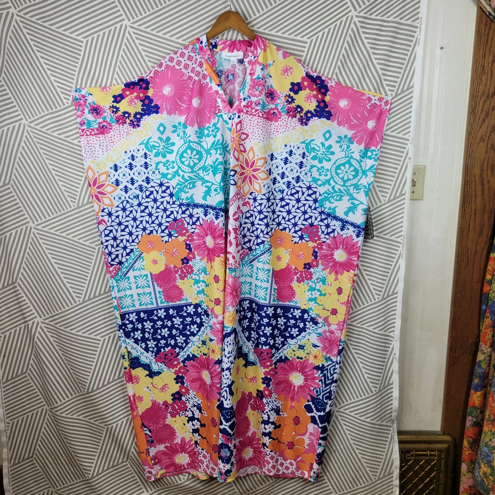 PALM ANGELS NUOVO abito floreale Muumuu patio taglie forti 22 24 1X 2X leggero floreale